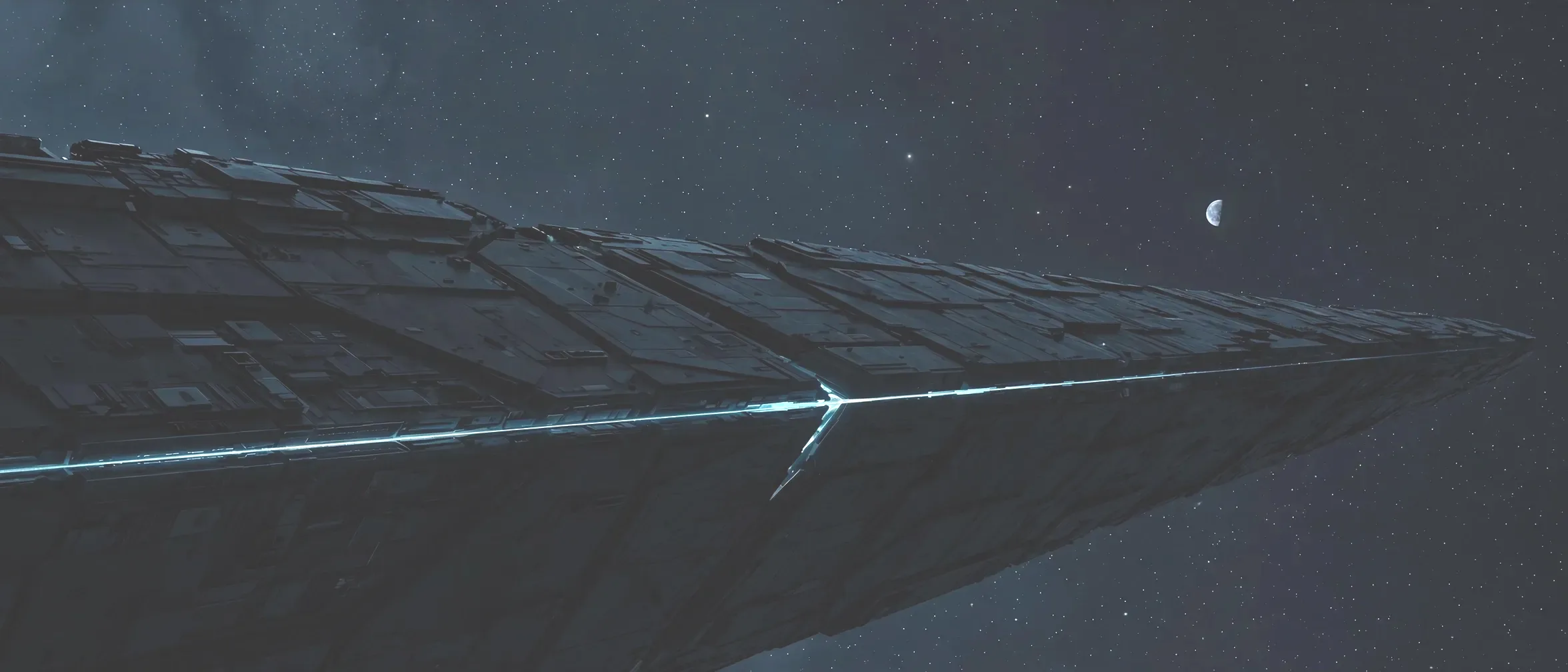 Dark ship silhouette against the moon